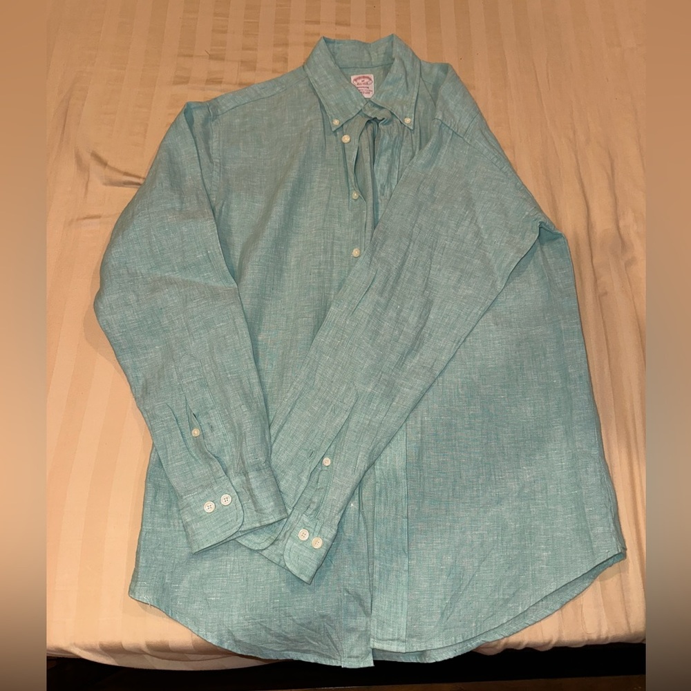 Brooks Brothers long sleeve linen shirt green